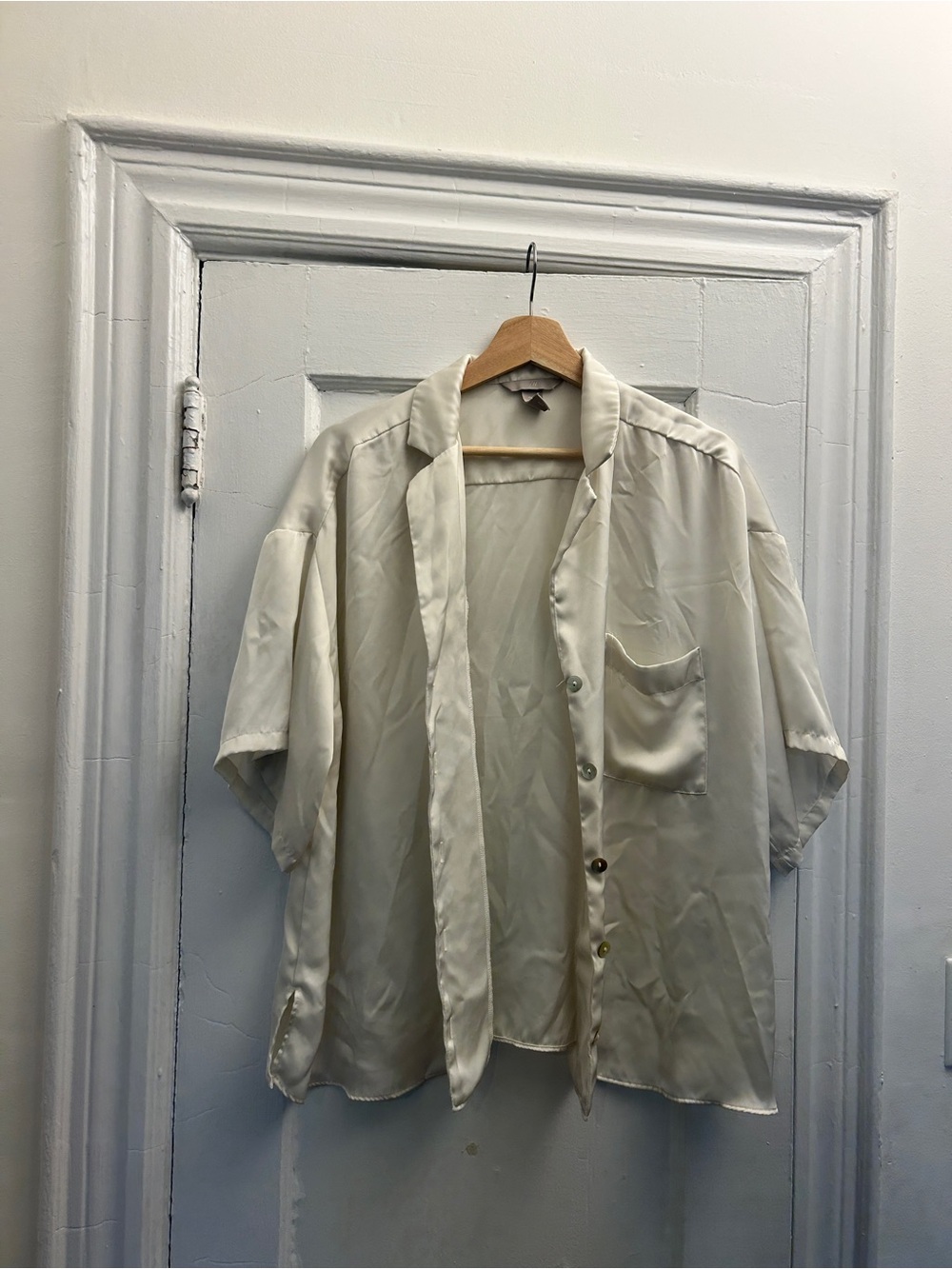 H&M Silky Cream Button-Up Short Sleeve Shirt